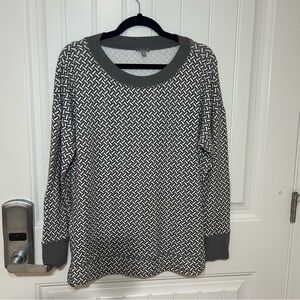 Talbots Gray & White Geometric Print Active Tunic Crewneck Sweatshirt Size XL P